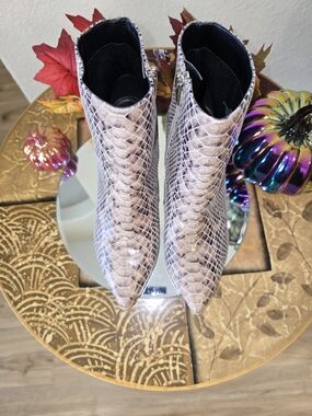 Marc Fisher Taupe Snake-Embossed Pointed Toe Ankle Booties